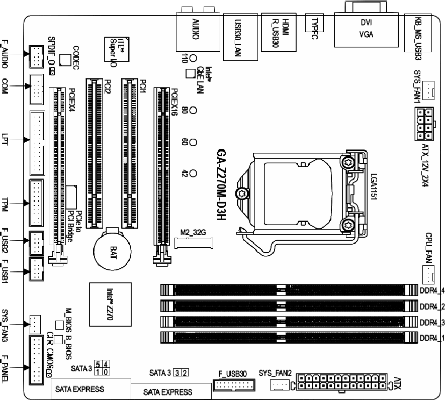  Crtež 'GA-Z170M-D3H' 