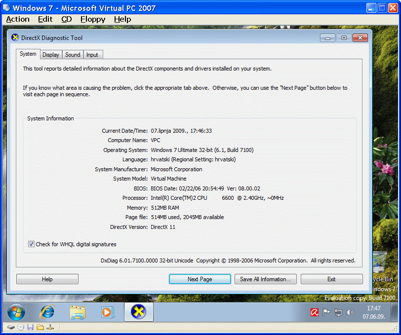  DirectX diagnostika 