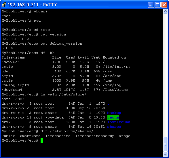  PuTTy - Debian BASH školjka 